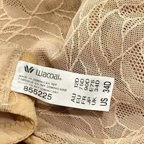 Wacoal 855225 Stark Beauty Beige Lace Underwire Bra Size 34D - Picture 5 of 5